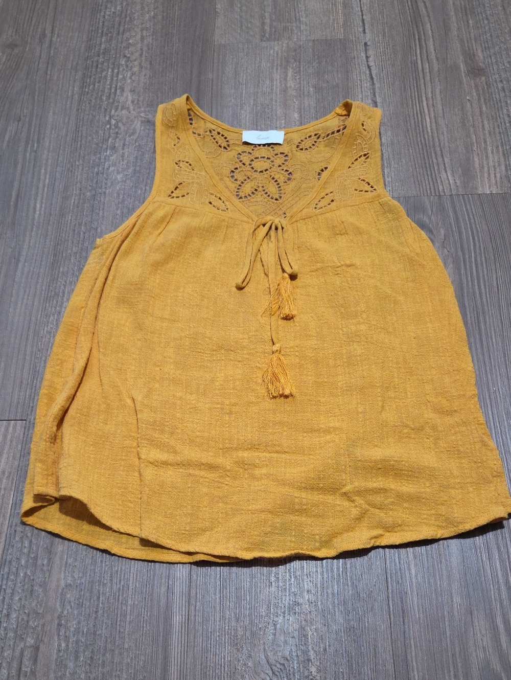 Women's Mustard Crochet Yoke Sleeveless Top